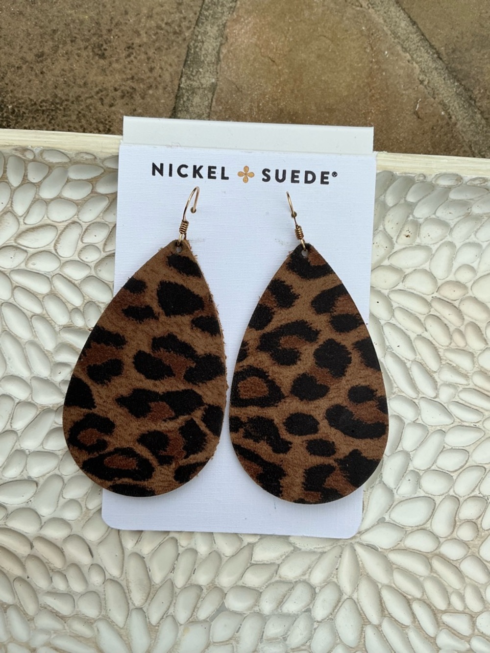 Nickel Suede Medium Leopard teardrop Earrings